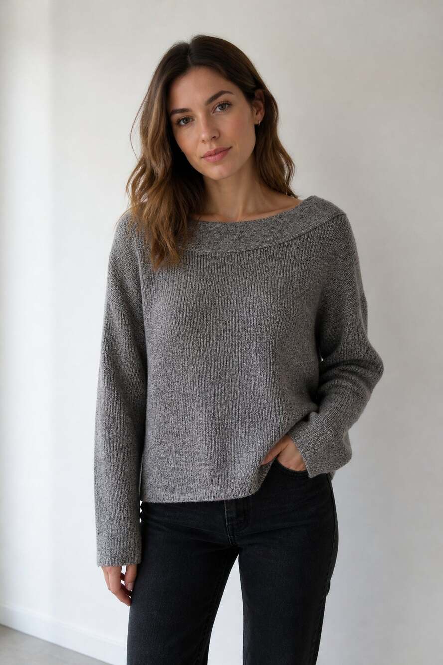Free People Gray Off-Shoulder Ribbed Sweater S - Picture 1 of 8